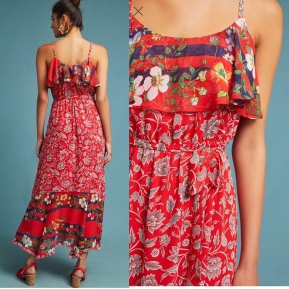NEW Anthropologie Zuri Midi floral red Dress size S new with tag nwt - Picture 4 of 8